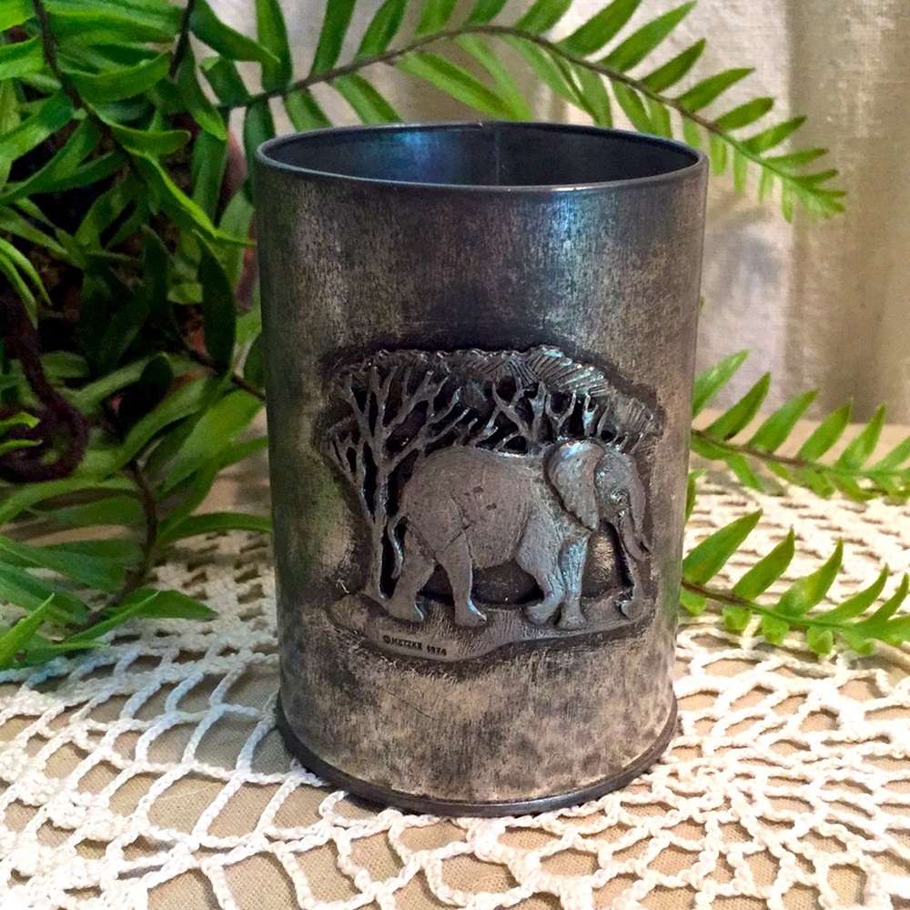 Vintage Elephant Pen Holder With Pewter Plaque Metzke 1974